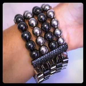 💋Fashion Layer Bracelet silver gray metal stretch